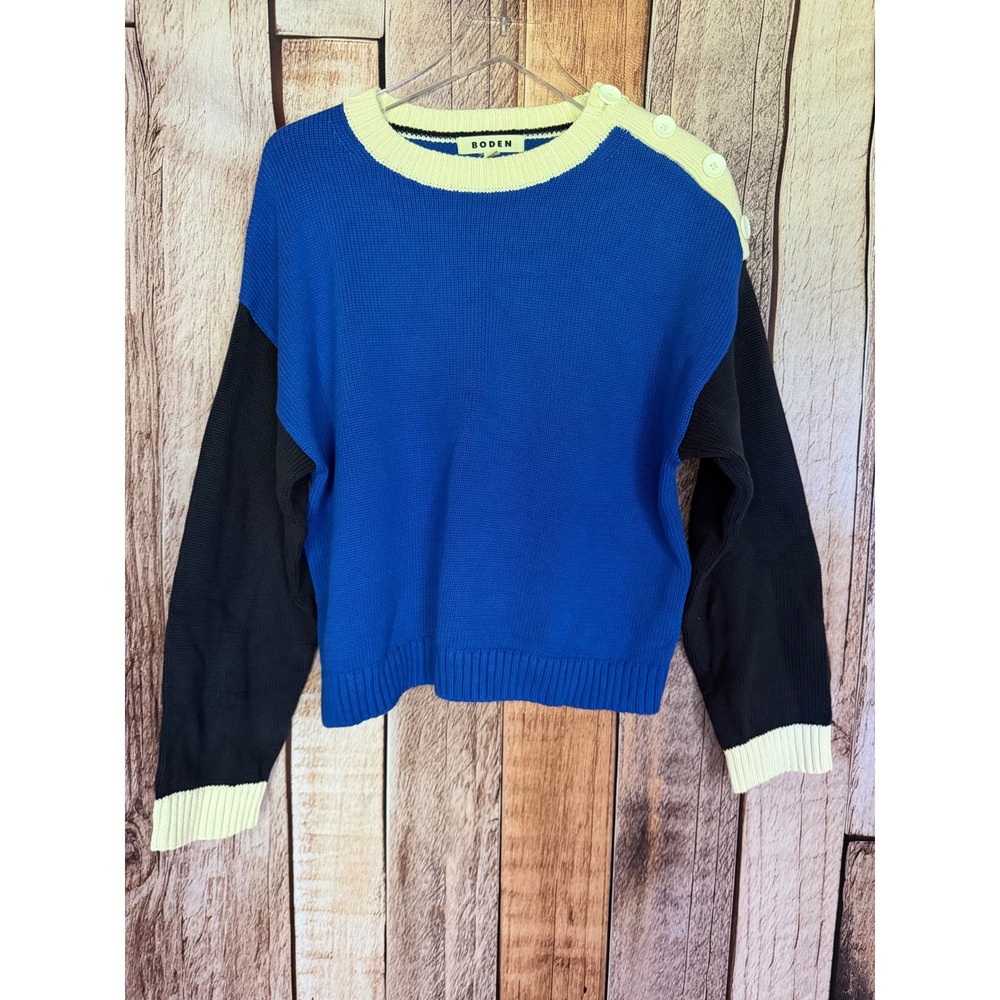 Boden Jemma Chunky Cotton Jumper Colorblock Sweater Coastal Nautical Size Medium